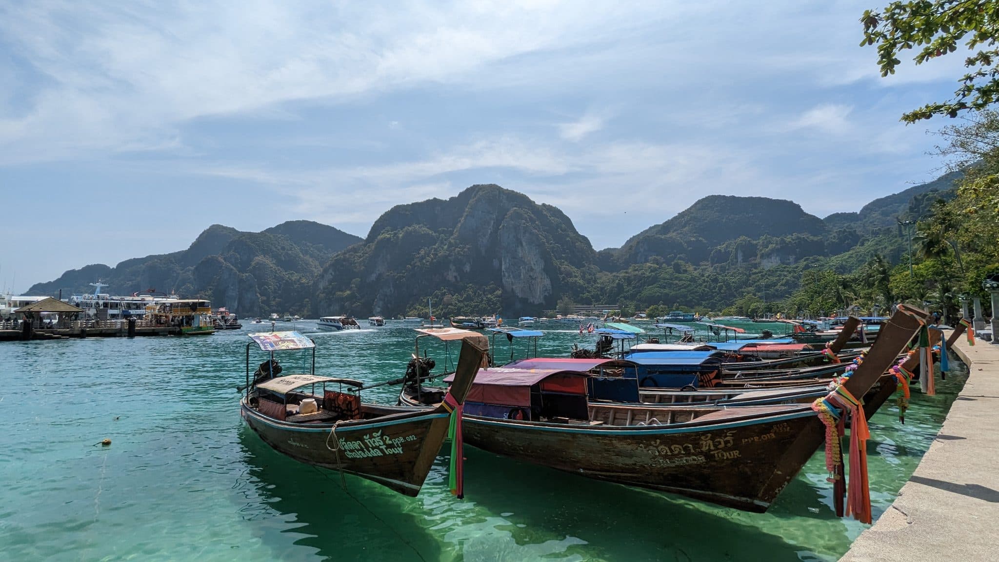 Longtail boats beside Phi Phi Island in Thailand